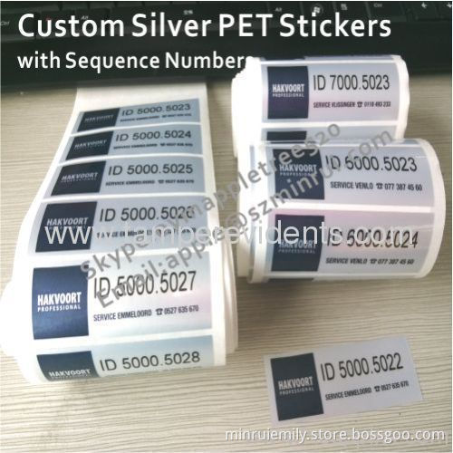 Custom Matt Silver Pet Stickers,waterproof Silver Foil Labels With Serial Numbers,laminated Adhesive Pet Label 